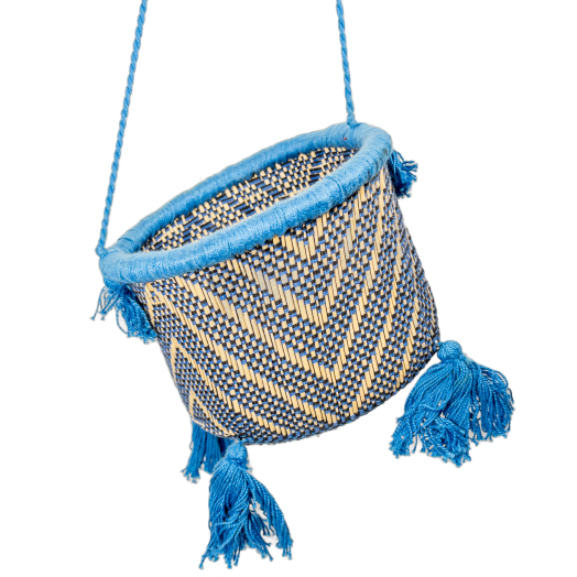 Cesto Azul c/ Alça Buriti e Algodão - Etnia Suyá MT 1