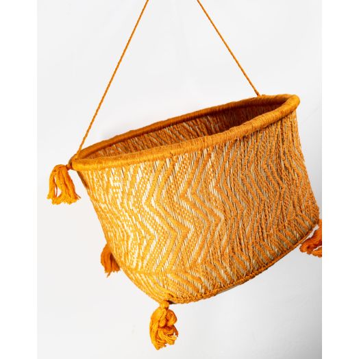 Cesto Laranja G c/ Alça Buriti e Algodão - Etnia Suyá MT 1