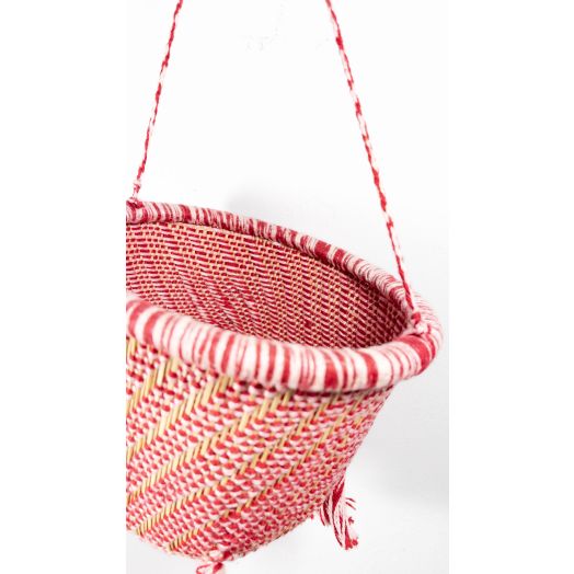 Cesto Vermelho e Rosa com alça Buriti e Algodão Povo Suyá MT 1