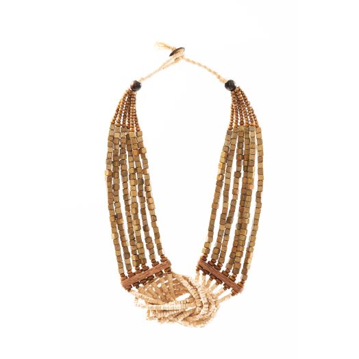 Colar com Nó Madeira Cor:Bege e Marrom Claro 1