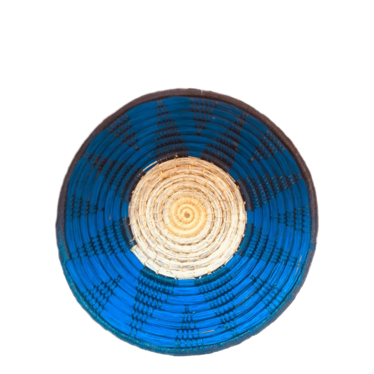 Sousplat Redondo de Piaçava M - Cor Azul e Branco 1